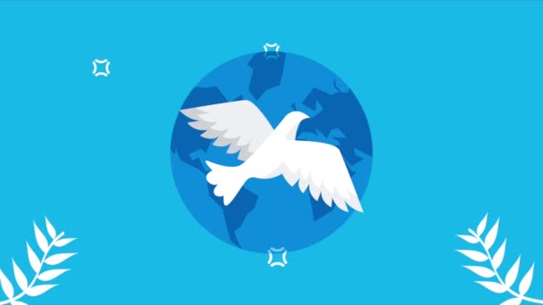мирная анимация с голубем на планете, 4K видео анимация - Кадры, видео