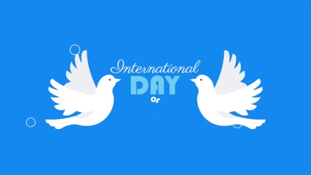 international day of peace lettering with doves,4k video animated - Video