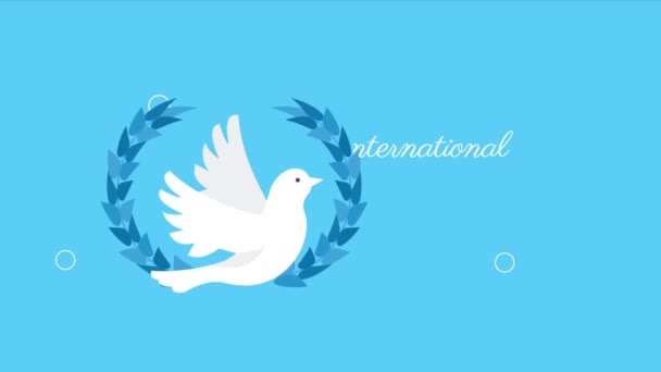 διεθνής ημέρα της ειρήνης γράμματα με στέμμα, 4k βίντεο κινούμενα - Πλάνα, βίντεο