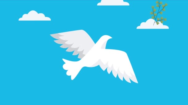 peace animation with dove and branches ,4k video animated - Felvétel, videó