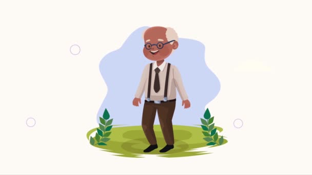 happy old man character animation ,4k video animated - Filmagem, Vídeo