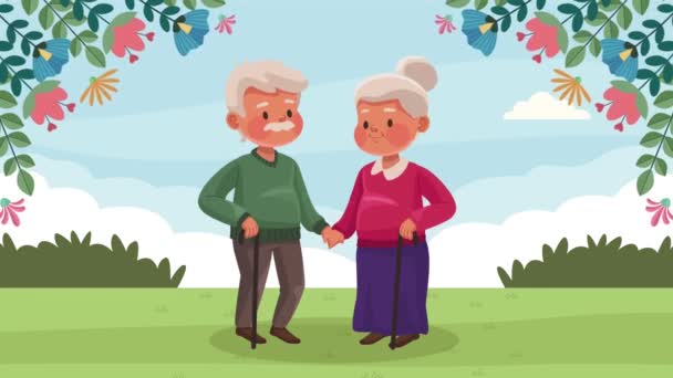 happy old couple in landscape ,4k video animated - Metraje, vídeo