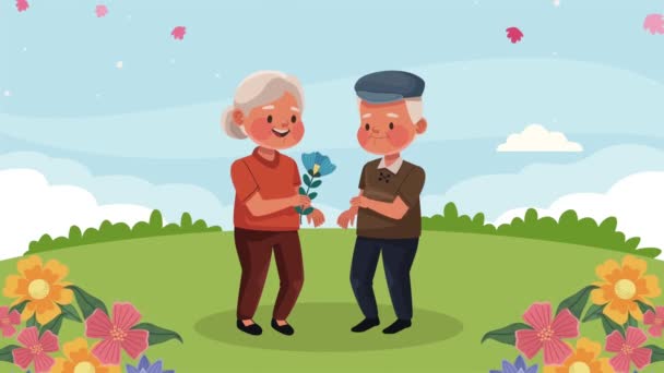 happy old couple with flowers characters ,4k video animated - Filmmaterial, Video