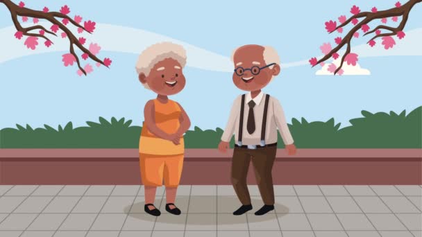 ευτυχισμένο ηλικιωμένο ζευγάρι afro χαρακτήρες, 4k βίντεο κινούμενα - Πλάνα, βίντεο