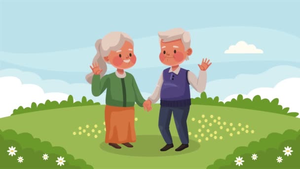 happy old couple in landscape ,4k video animated - Video, Çekim