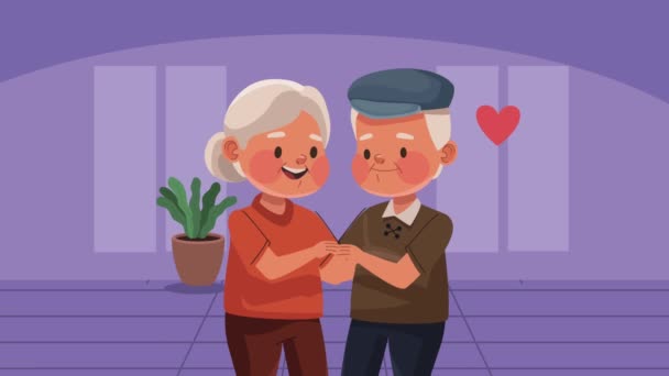 happy old couple with heart love ,4k video animated - Video