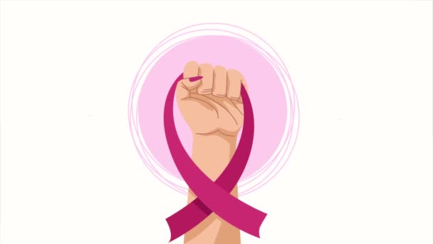 breast cancer animation with hand lifting ribbon ,4k video animated - Záběry, video