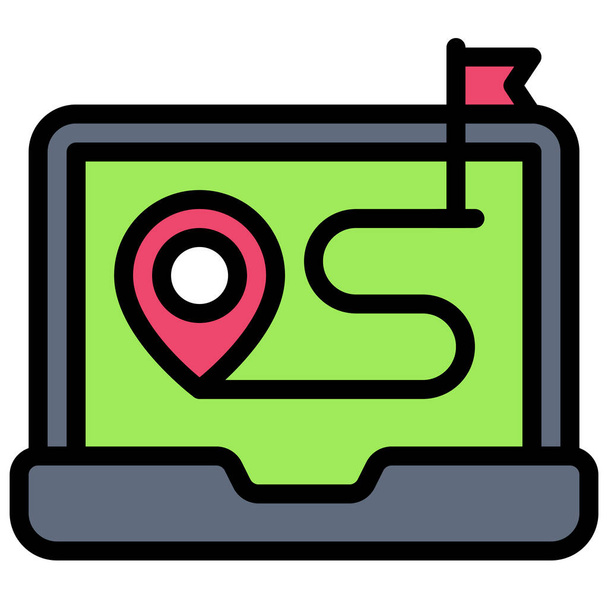 Route map on laptop screen icon, location map and navigation vector illustration - Vetor, Imagem
