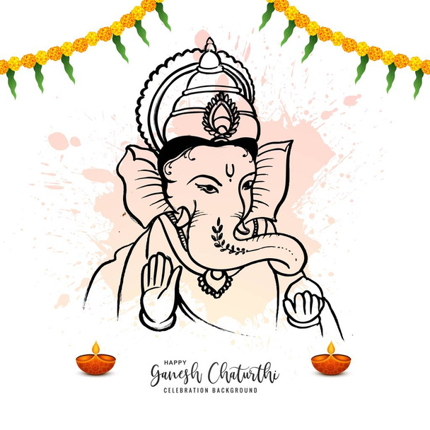 Hand draw sketch lord ganesh chaturthi beautiful holiday card background - Vector, imagen