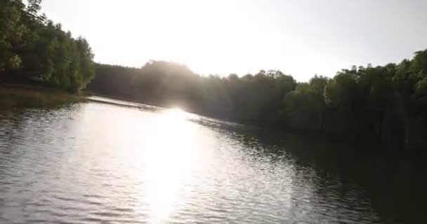 Camara shake hating wave riding gliding floating flying over sea water mangrove forest on speedboat  - Video, Çekim