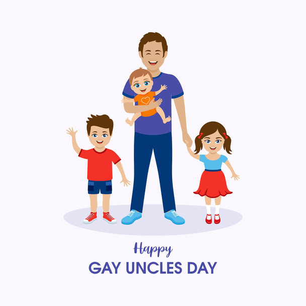 Happy Gay Uncles Day vector. Young happy man holding a smiling baby in his arms vector. Cheerful man with children drawing. Second Sunday in August. Important day - Vector, Image