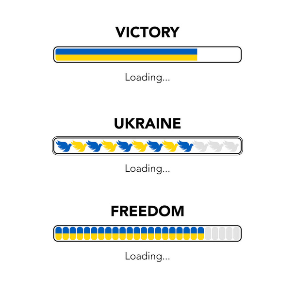 Набір з трьох різних стовпчиків завантаження з національним кольоровим прапором України та елементи дизайну - Вектор, зображення