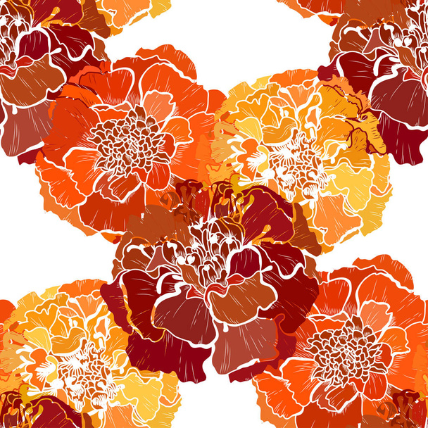 Elegant seamless pattern with marigold flowers, design elements. Floral  pattern for invitations, cards, print, gift wrap, manufacturing, textile, fabric, wallpapers - Vector, imagen