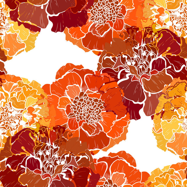 Elegant seamless pattern with marigold flowers, design elements. Floral  pattern for invitations, cards, print, gift wrap, manufacturing, textile, fabric, wallpapers - Vector, imagen