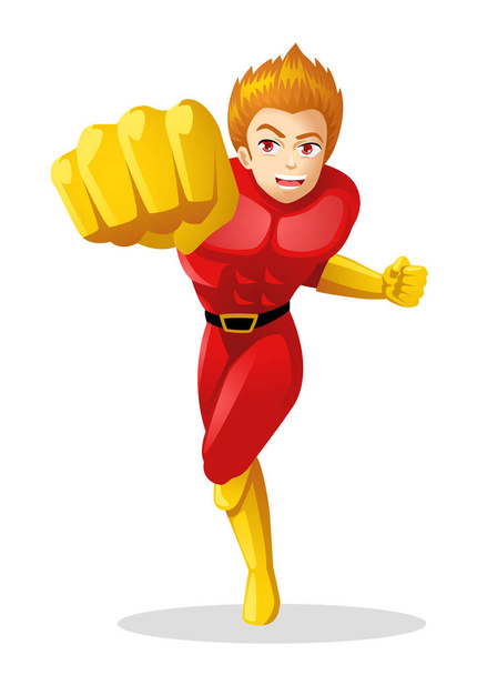 Cartoon illustration of a superhero in red suit throwing punch - Vector, Imagen