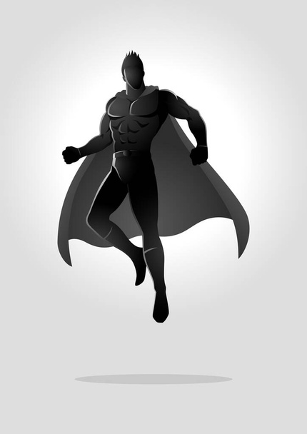 Black and white illustration of a superhero in flying pose - ベクター画像