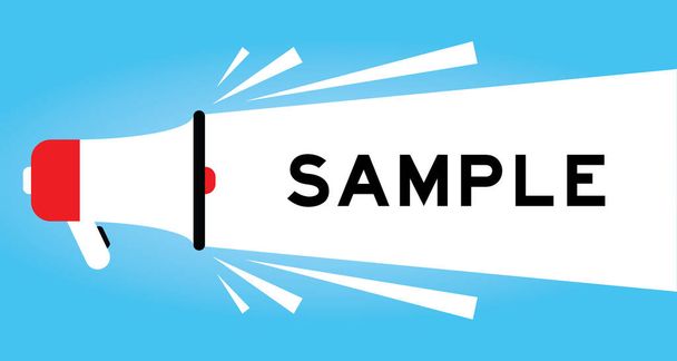Color megphone icon with word sample in white banner on blue background - Vector, Image