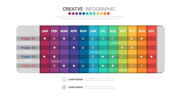 Business project time plan template with All mont, 12 months, Modern colorful chart, graph easy to use for your website or presentation. - ベクター画像