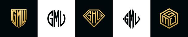 Initial letters GMV logo designs Bundle. This collection incorporated with shield, round, diamond, rectangle and hexagon style logo. Vector template - Vektori, kuva