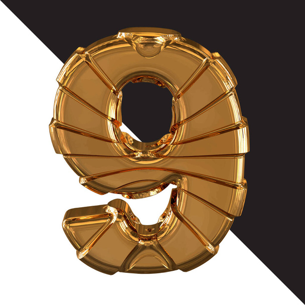 Gold symbol with gold belts. 3d number 9 - Vettoriali, immagini