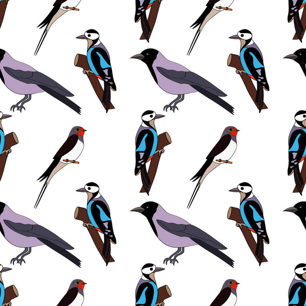 鳥のシームレスなパターンをかわす。手描き動物。鳥ベクトルストックイラスト。EPS 10 - ベクター画像
