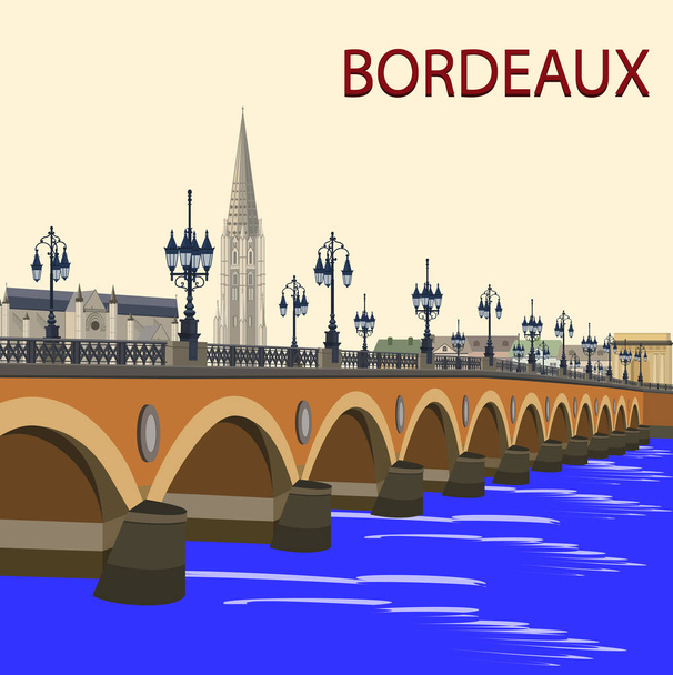 Pont de Pierre διάσημη γέφυρα πάνω από τον ποταμό Garonne στο Μπορντό, Γαλλία - Διάνυσμα, εικόνα
