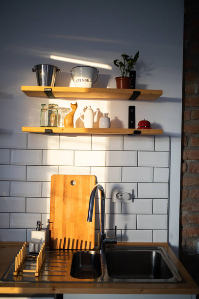 bright modern kitchen detail mock up for product presentation - Foto, Imagen