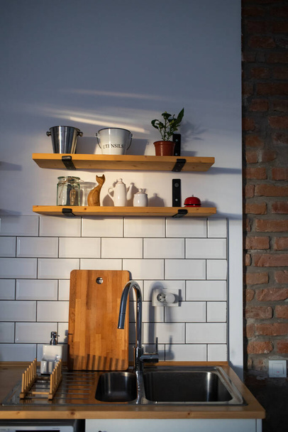 bright modern kitchen detail mock up for product presentation - Fotó, kép