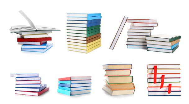 Many stacks of books isolated on white - Foto, imagen