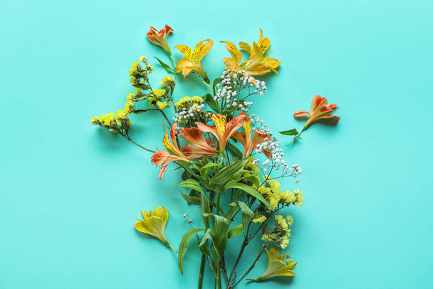 Bouquet of flowers on color background - Photo, image