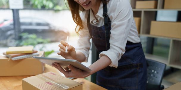 Attractive Asian entrepreneur business woman checking order. - 写真・画像
