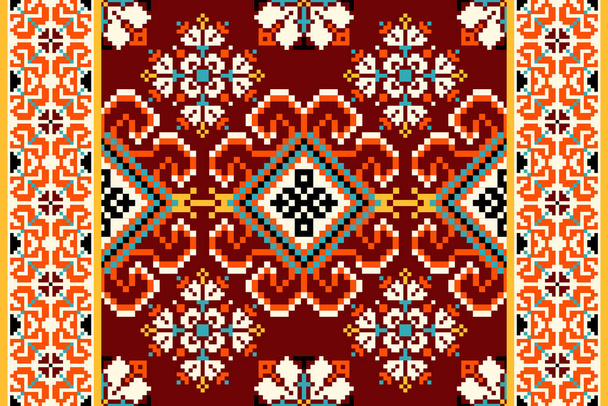 Beautiful floral cross stitch pattern.geometric ethnic oriental pattern traditional background.Aztec style abstract vector illustration.design for texture,fabric,clothing,wrapping,decoration,carpet. - Vettoriali, immagini