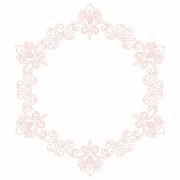 Oriental vector round frame with arabesques and floral elements. Floral pink border with vintage pattern. Greeting card with circle and place for text - Wektor, obraz