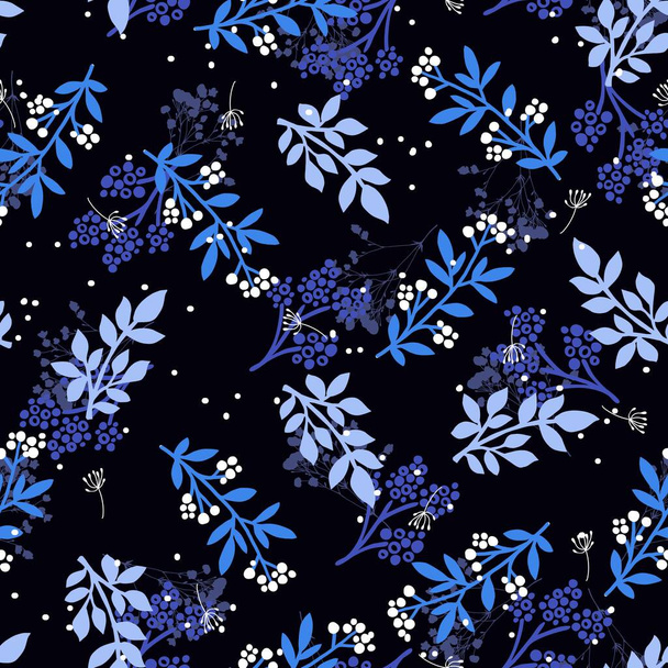 Night Beautiful Blue Floral Garden Vector Graphic Seamless Pattern - Vektör, Görsel