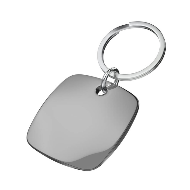 Square plastic keychain isolated on white background - 写真・画像