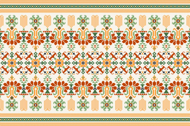 Beautiful floral knitted yarn pattern.geometric ethnic oriental pattern traditional background.Aztec style abstract vector illustration.design for texture,fabric,clothing,wrapping,decoration,carpet. - Vector, imagen