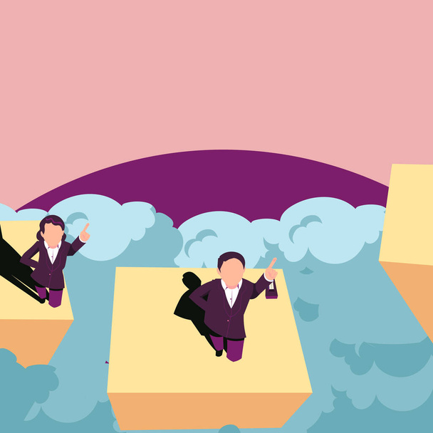 Businessmen In Suit Pointing Upwards Representing Innovative Thinking - Vector, Image