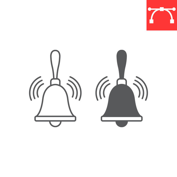 Hand bell line and glyph icon, school and education, bell vector icon, vector graphics, editable stroke outline sign, eps 10. - Wektor, obraz