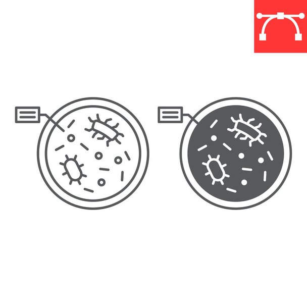 Petri dish line and glyph icon, biology and science, petri dish with bacteria vector icon, vector graphics, editable stroke outline sign, eps 10. - Vektor, obrázek