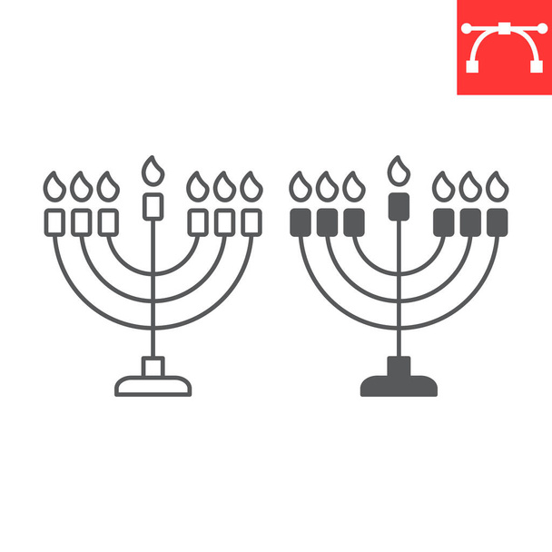 Menorah line and glyph icon, hanukkah and candlestick, hanukkah menorah vector icon, vector graphics, editable stroke outline sign, eps 10. - Vetor, Imagem
