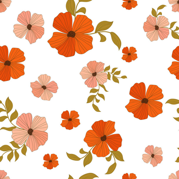 Beautiful vector seamless pattern with pink and red abstract flowers. Stock illustration. - Vector, imagen