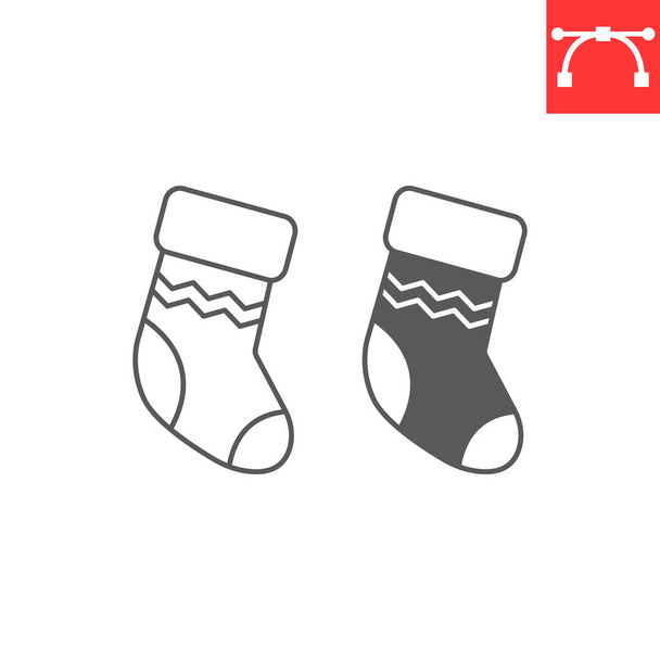 Χριστουγεννιάτικη κάλτσα γραμμή και glyph εικονίδιο, διακοπές και δώρο, χριστουγεννιάτικη κάλτσα διάνυσμα εικονίδιο, διανυσματικά γραφικά, επεξεργάσιμο σημάδι περίγραμμα εγκεφαλικό επεισόδιο, eps 10. - Διάνυσμα, εικόνα