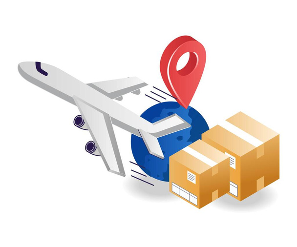 Sending goods abroad by plane - Vector, Image