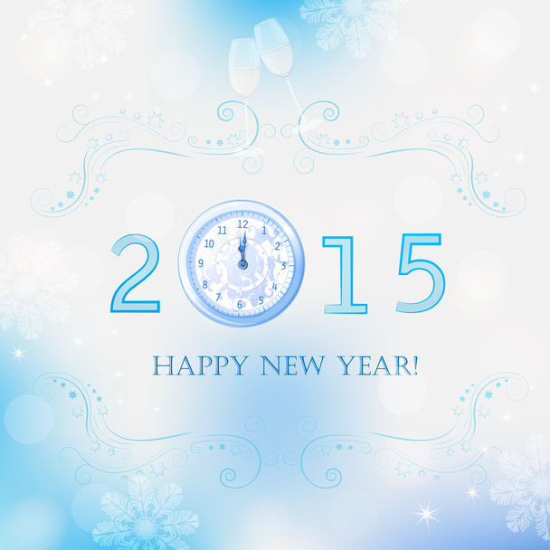 Feliz Año Nuevo ilustración con reloj de oro
 - Vector, Imagen