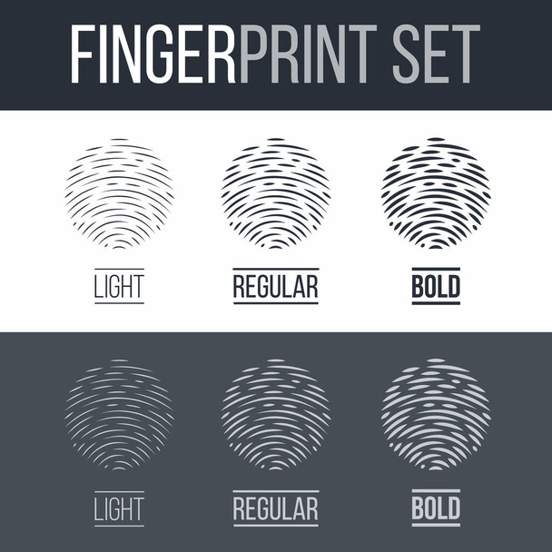Abstract Fingerprint Icons Set, Sci-Fi Future Identification Authorization System on Dark and White Background for Design - Wektor, obraz