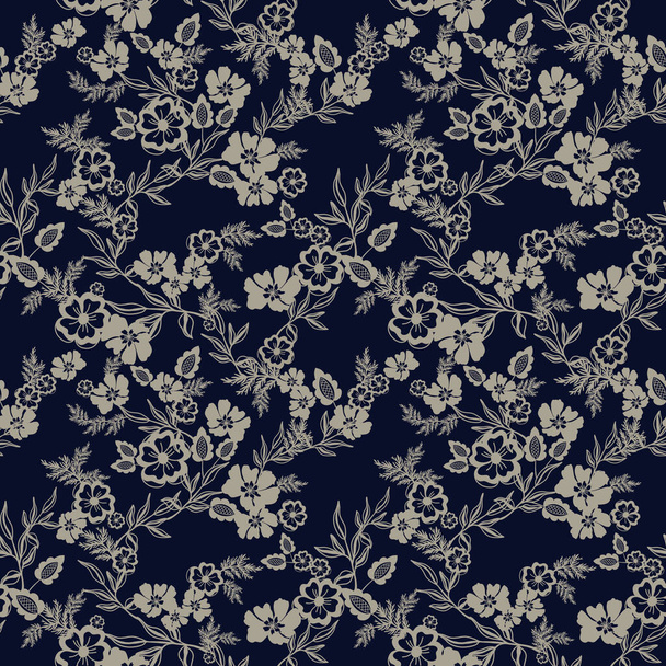 Deep blue and white porcelain of the motifs exotic traditional oriental flower seamless repeat pattern  - Фото, изображение