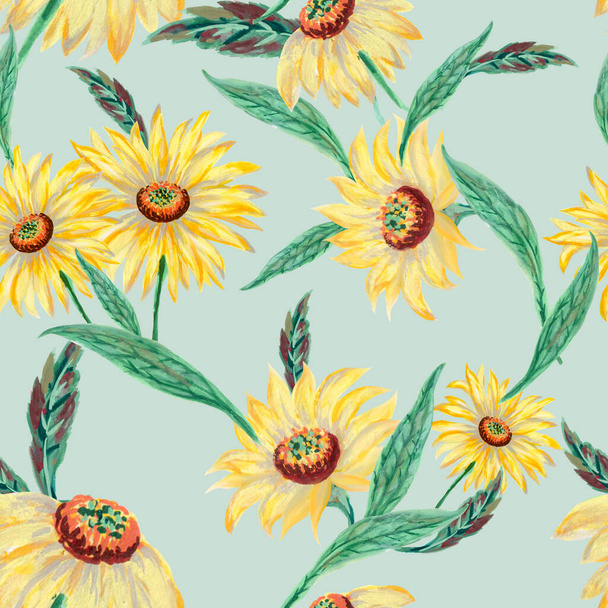 Hand painting seamless background pattern inspired by yellow and green botanical foliage leaf watercolor illustration - 写真・画像