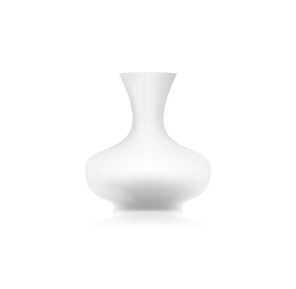 Реалистичная белая керамическая фарфоровая ваза. 3d керамический глянцевый горшок. Элемент домашнего интерьера для хранения цветов. Шаблон макета. Векторная иллюстрация - Вектор,изображение
