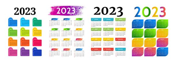 Conjunto de cuatro calendarios verticales para 2023 aislados sobre fondo blanco. De domingo a lunes, plantilla de negocios. Ilustración vectorial - Vector, Imagen