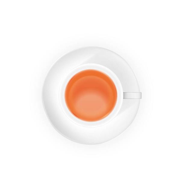3d realistic white porcelain, ceramic tea cup, mug with black tea isolated on white background. Template top view of teacup with drink. Vector illustration - Vector, afbeelding